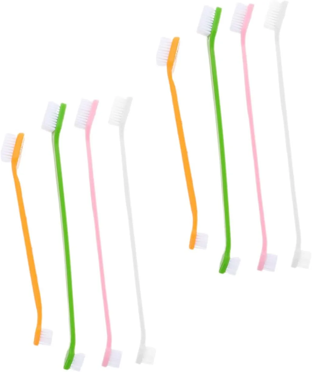 POPETPOP 8pcs Dog Toothbrushes Dual-Head Pet Toothbrush for Dogs and Puppies Easy to Use Soft Bristles