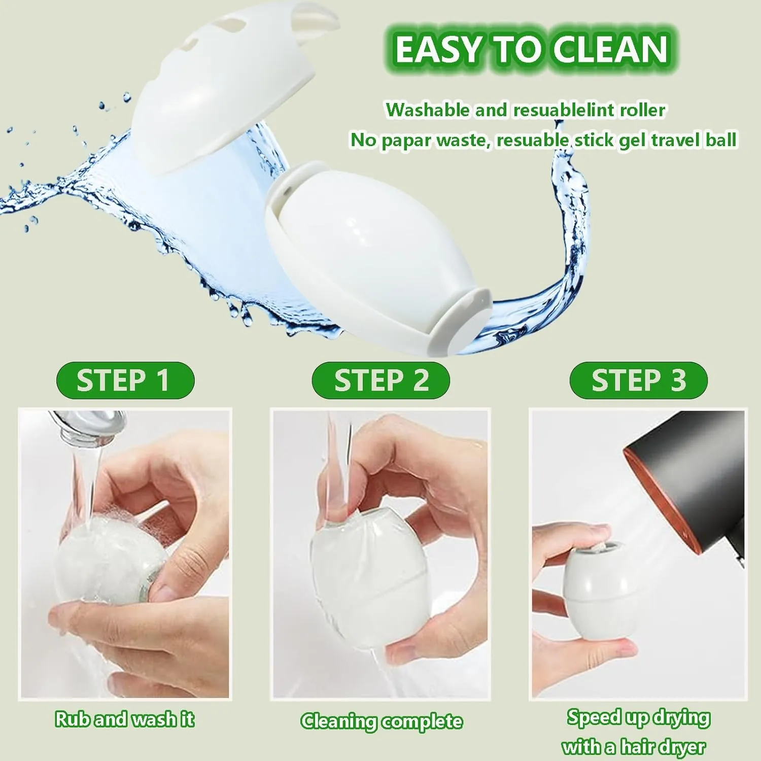 Portable pet Hair Roller, Reusable Lint Rollers for Pet Hair,Washable Reusable Hair Remover for Cleaning Various dust and Debris(Green)