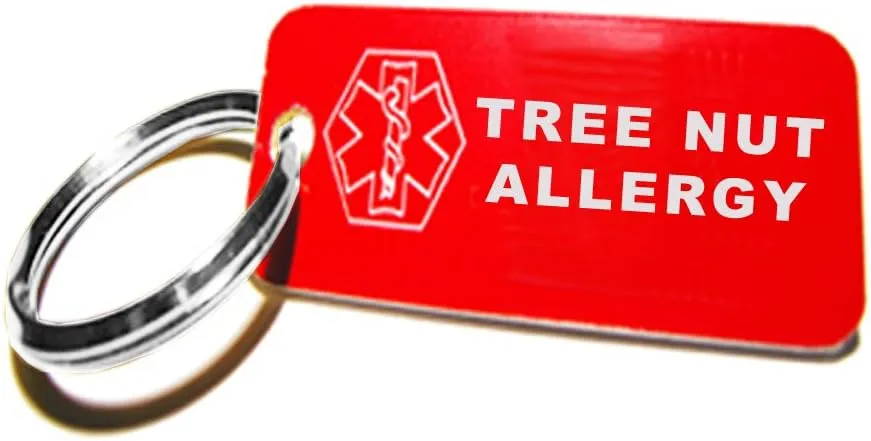 Pre-Engraved Tree Nut Allergy Plastic Medical Alert ID Keychain, Small 2.25 x .79 Inch