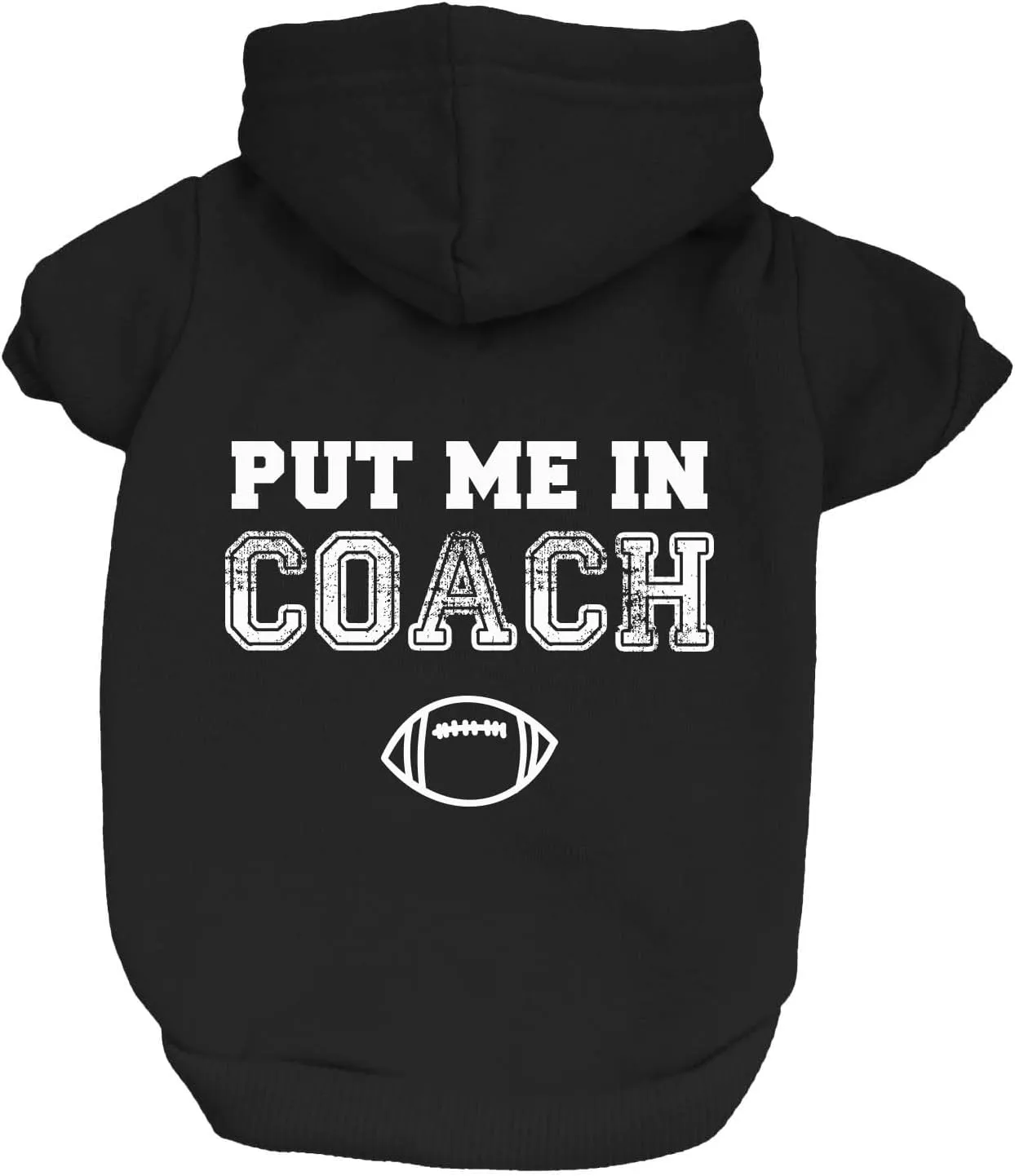 Put Me in Coach Football Dog Hoodie Fleece Lined Pullover Sweatshirt with Leash Hole (Black, 2X-Large 417)