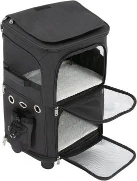 Rolling Pet Carrier for 2 Pets,Double-Compartment Pet Rolling Carrier with Wheels for 2 Pets,for Up to 22 LBS,Super Ventilated Design,Ideal for Traveling/Hiking/Camping (Black) Rolling Pet Carrier for 2 Pets,Double-Compartment Pet Rolling Carrier with Wheels for 2 Pets,for Up to 22 LBS,Super Ventilated Design,Ideal for Traveling/Hiking/Camping (Black)