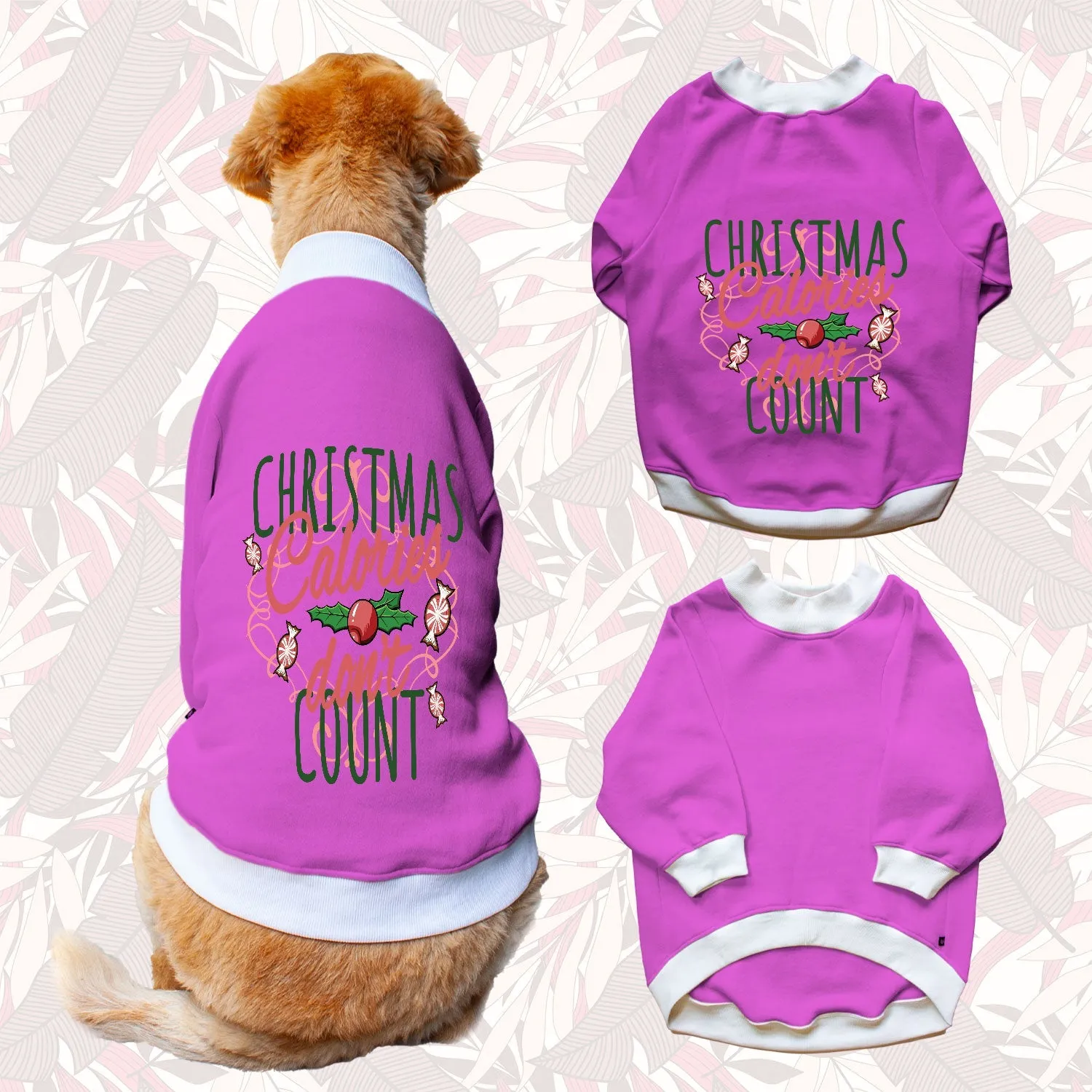 Ruse 'Basics' "Christmas Calories Don't Count" Printed Crew Neck Full Sleeve Sweatshirt For Dogs