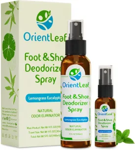 Shoe Deodorizer Spray 4 Fl Oz & Travel Size 1 Fl Oz, Shoe Spray for Smelly Shoes Eucalyptus Lemongrass