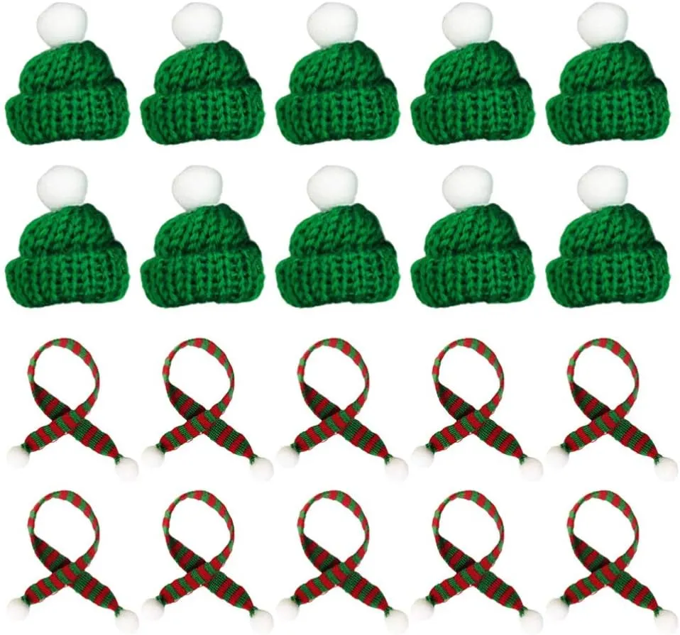 Tiny Hats 20pcs Mini Christmas Knit Hat Scarf Doll Hat Scarf Dog Costume Wine Bottle Decor Mini Sombrero Hats