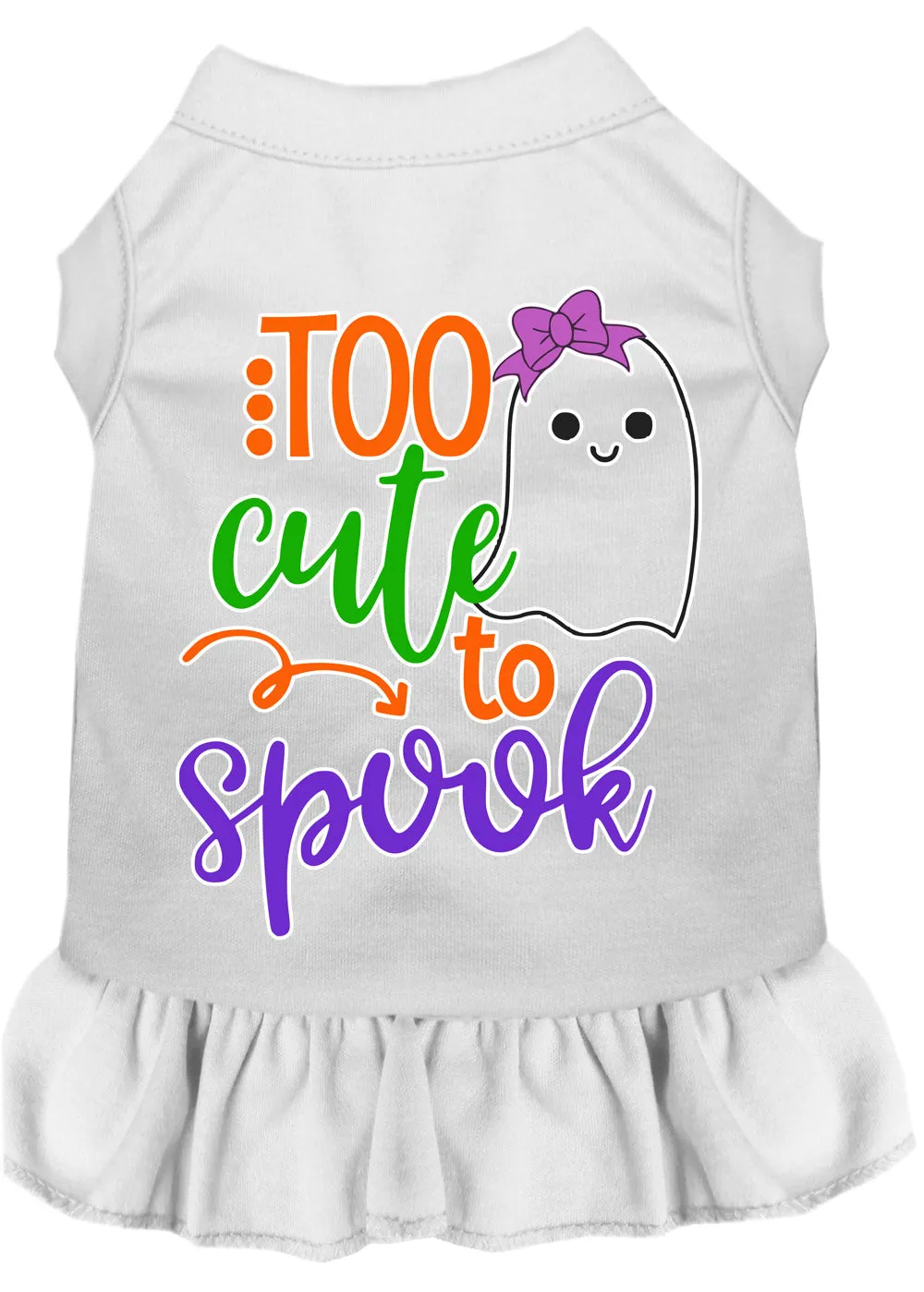 Too Cute To Spook-girly Ghost Screen Print Dog Dress White Xs