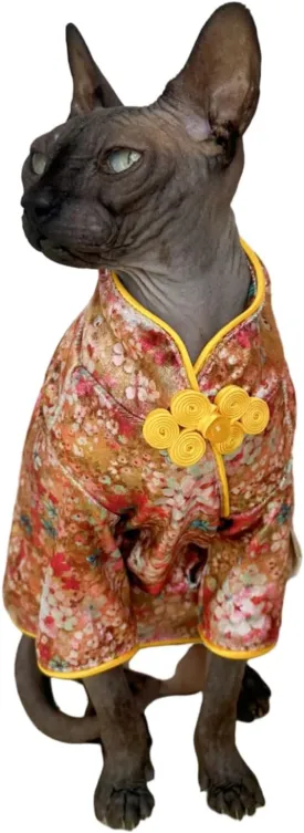 Traditional Culture Sphynx Hairless Cat Cotton T-Shirts Cats Clothes Pet Sweater Cat Vest Pet Clothes Kitten Shirts Small Dogs Apparel (Gypsophila, S (3.3-5 lbs))