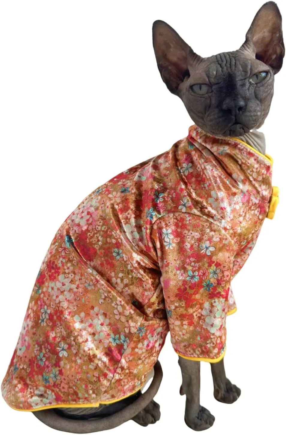 Traditional Culture Sphynx Hairless Cat Cotton T-Shirts Cats Clothes Pet Sweater Cat Vest Pet Clothes Kitten Shirts Small Dogs Apparel (Gypsophila, S (3.3-5 lbs))