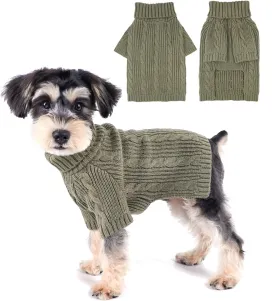 Turtleneck Dog Sweaters Dog Clothes for Small Dogs Dog Knitted Warm Sweater Puppy Cold Weather Clothes Small Dog Pullover Sweater Fall Winter Doggie Outfits Cat Apparel (Green, Large)