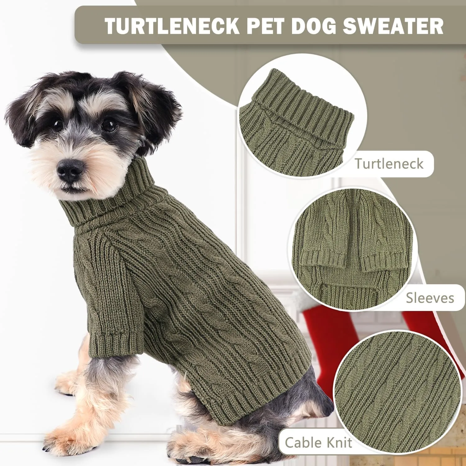 Turtleneck Dog Sweaters Dog Clothes for Small Dogs Dog Knitted Warm Sweater Puppy Cold Weather Clothes Small Dog Pullover Sweater Fall Winter Doggie Outfits Cat Apparel (Green, Large)