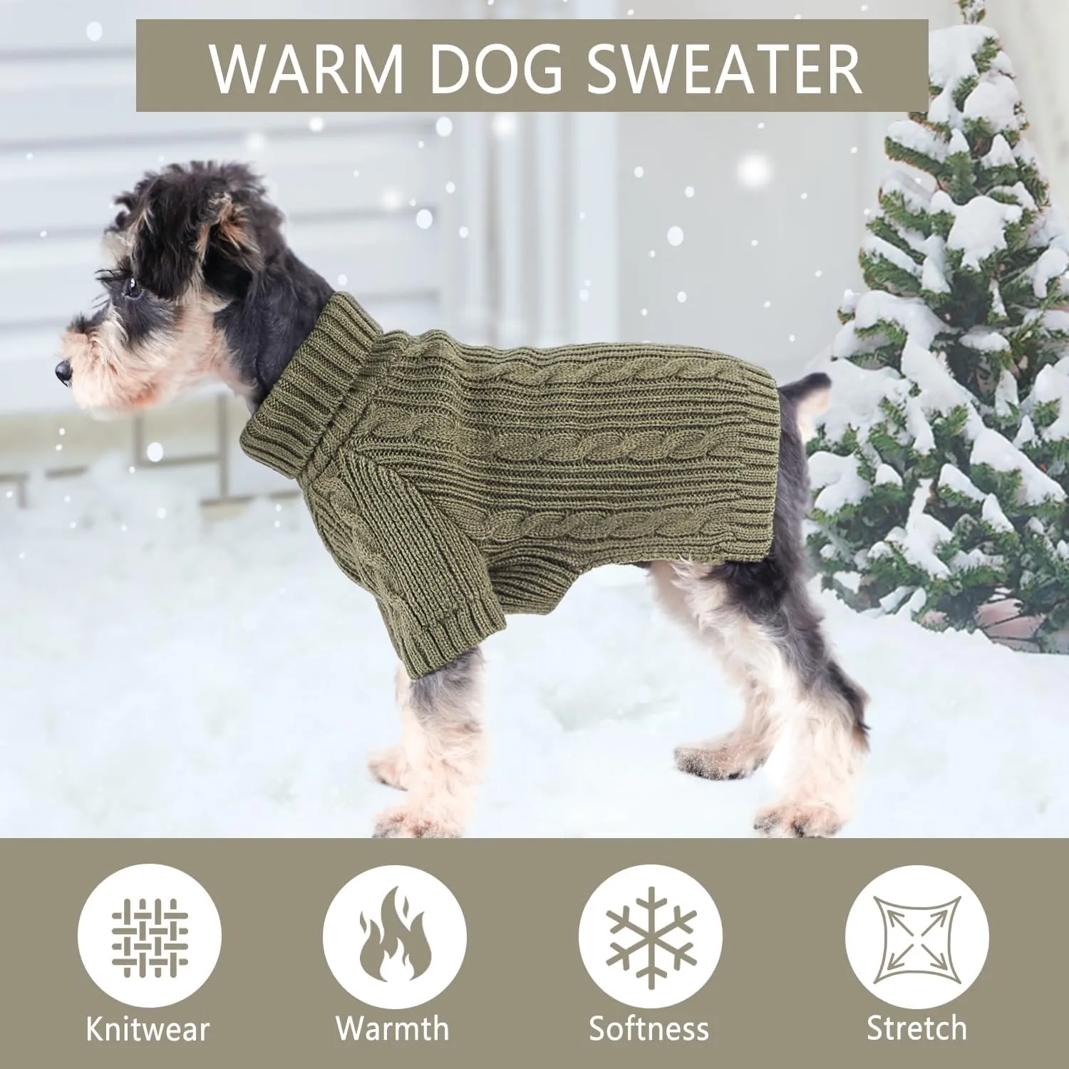 Turtleneck Dog Sweaters Dog Clothes for Small Dogs Dog Knitted Warm Sweater Puppy Cold Weather Clothes Small Dog Pullover Sweater Fall Winter Doggie Outfits Cat Apparel (Green, Large)