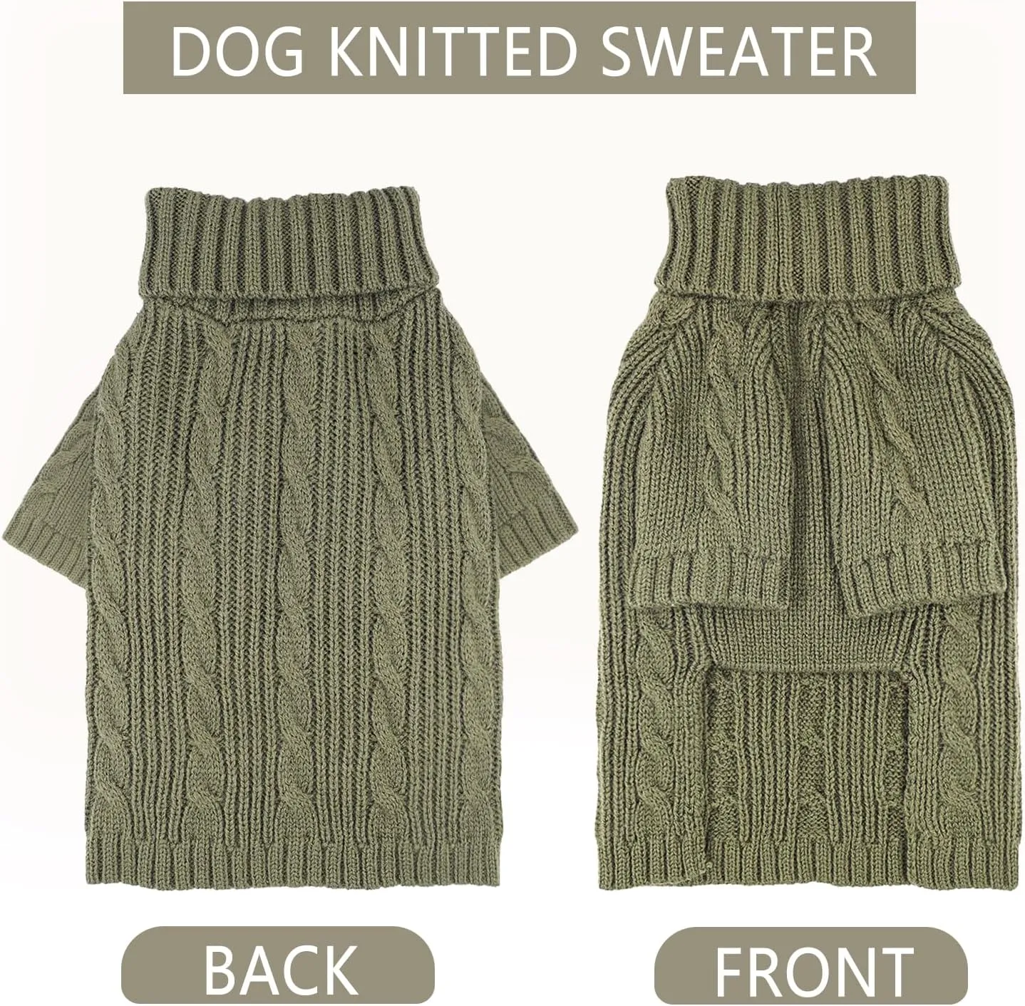 Turtleneck Dog Sweaters Dog Clothes for Small Dogs Dog Knitted Warm Sweater Puppy Cold Weather Clothes Small Dog Pullover Sweater Fall Winter Doggie Outfits Cat Apparel (Green, Large)