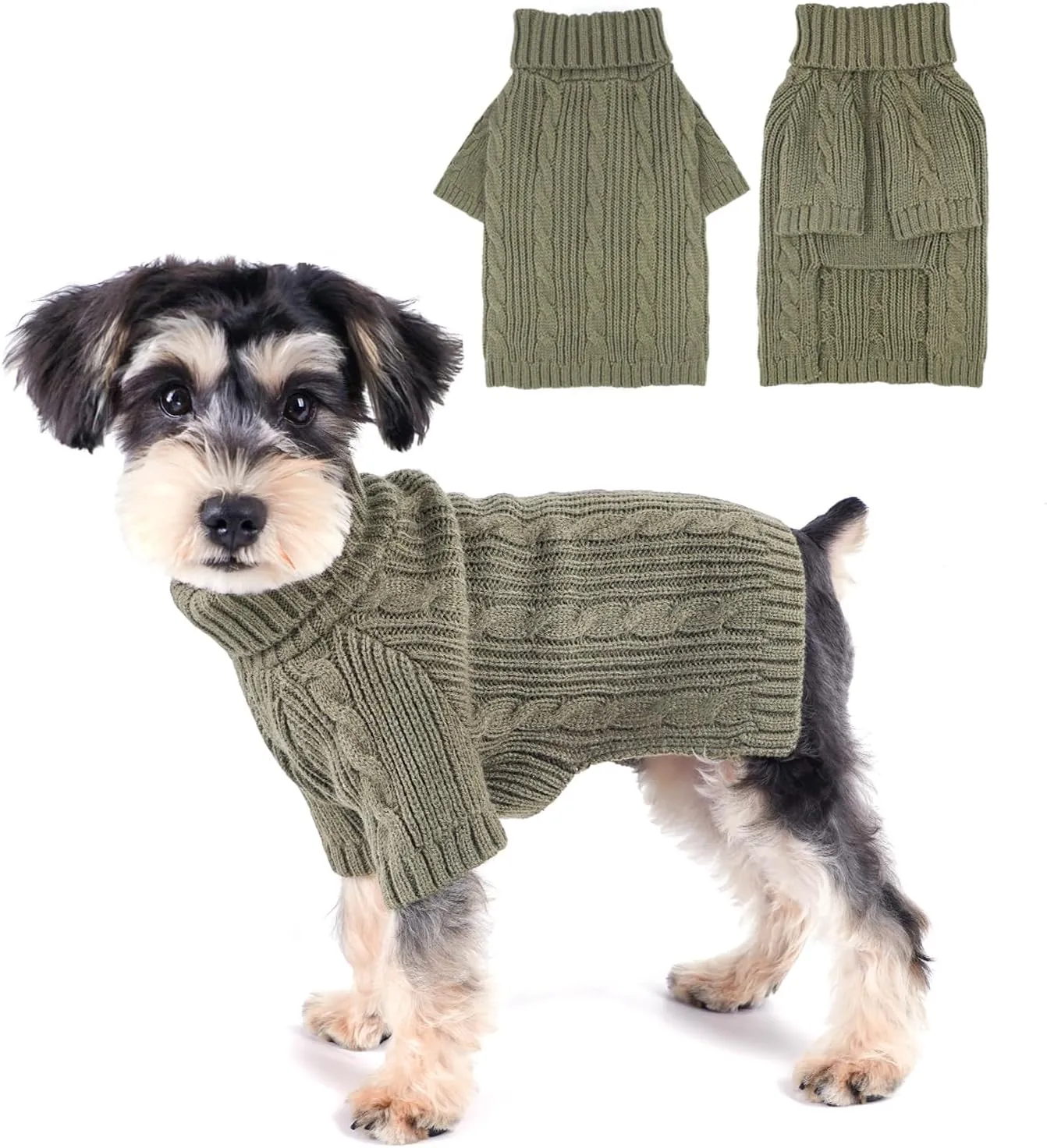 Turtleneck Dog Sweaters Dog Clothes for Small Dogs Dog Knitted Warm Sweater Puppy Cold Weather Clothes Small Dog Pullover Sweater Fall Winter Doggie Outfits Cat Apparel (Green, Large)