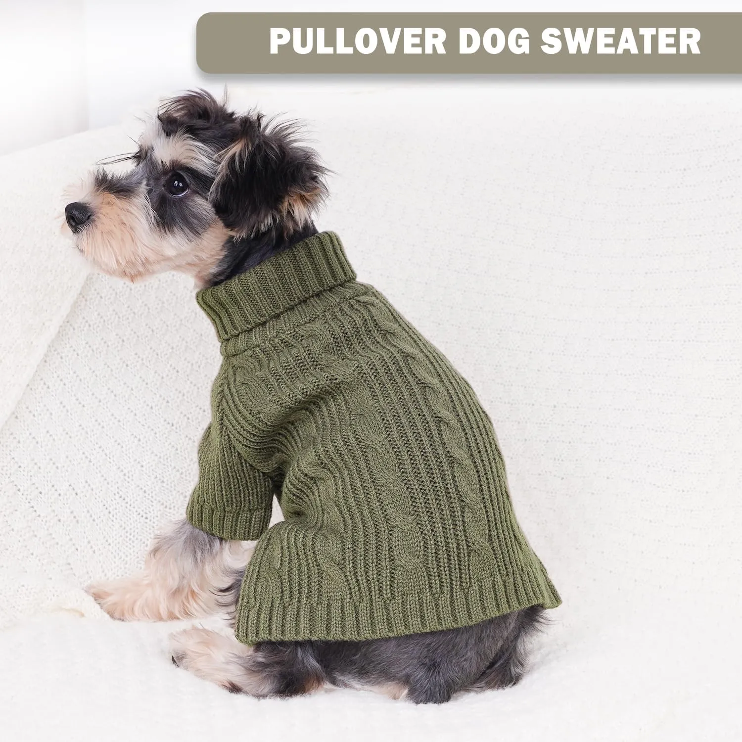 Turtleneck Dog Sweaters Dog Clothes for Small Dogs Dog Knitted Warm Sweater Puppy Cold Weather Clothes Small Dog Pullover Sweater Fall Winter Doggie Outfits Cat Apparel (Green, Large)