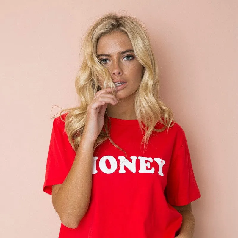 VenusFox Women's HONEY Print Casual Graphic T-Shirt