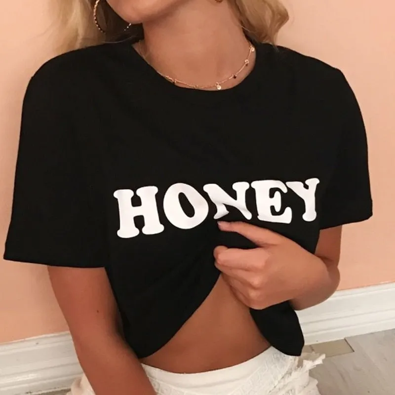 VenusFox Women's HONEY Print Casual Graphic T-Shirt
