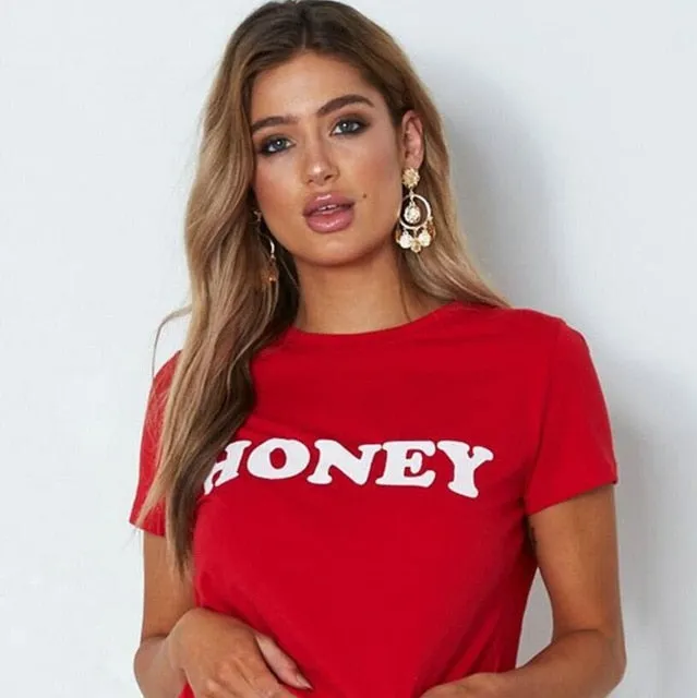 VenusFox Women's HONEY Print Casual Graphic T-Shirt