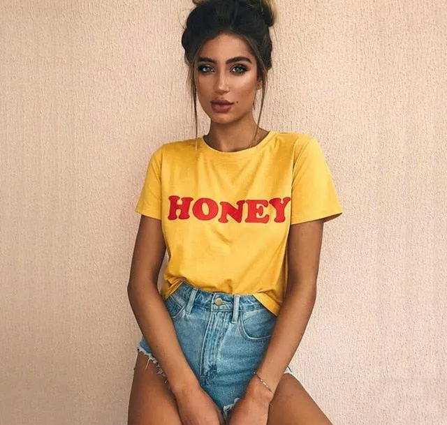 VenusFox Women's HONEY Print Casual Graphic T-Shirt