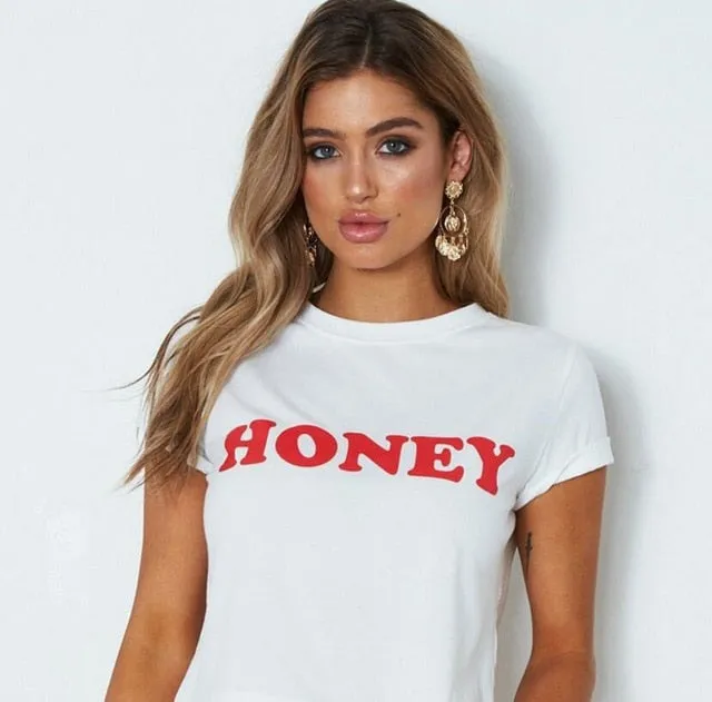 VenusFox Women's HONEY Print Casual Graphic T-Shirt