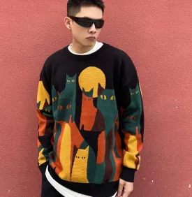 Vintage Cat Knitted Sweater