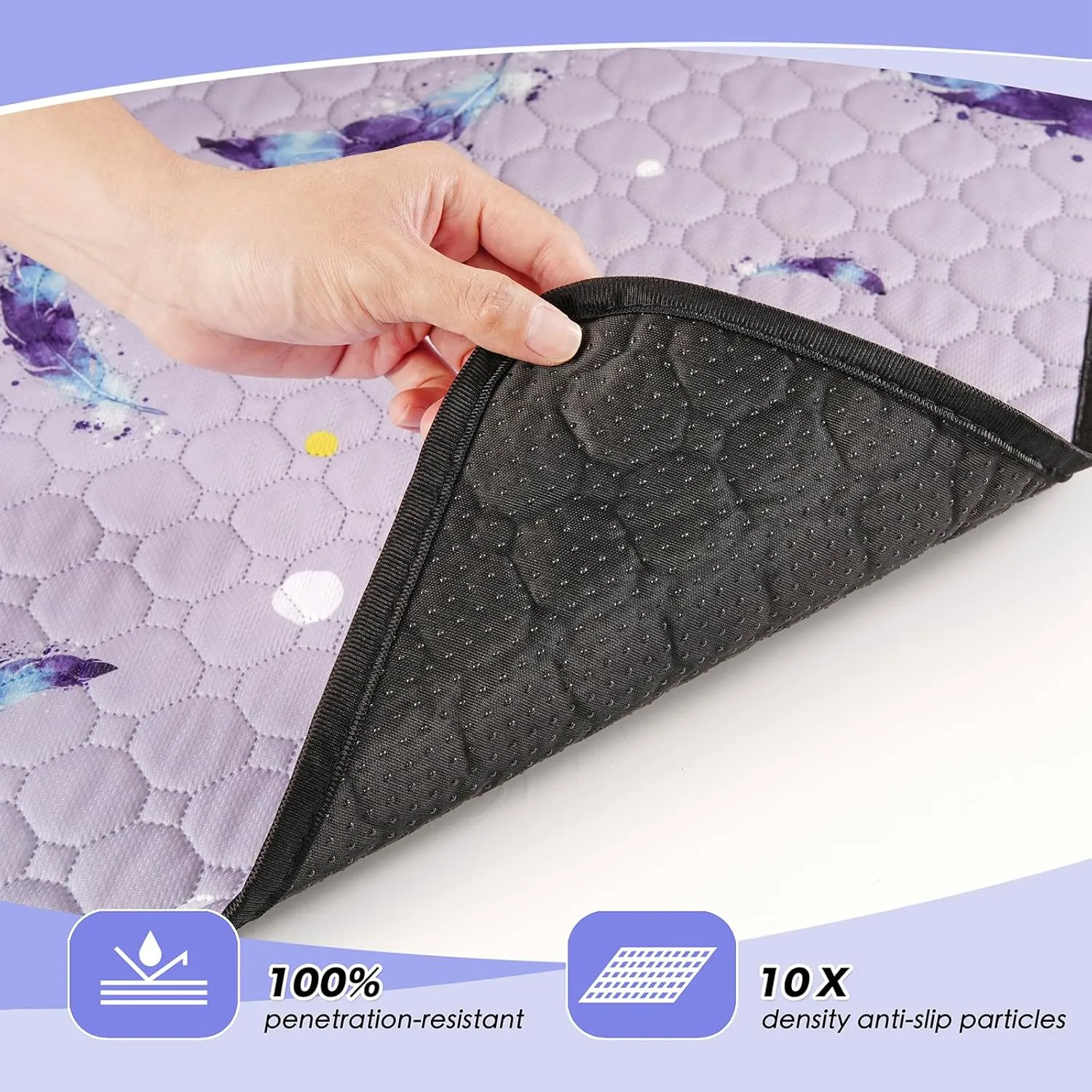 Washable Pee Pads for Dogs, 2Pack Reusable Puppy Pads, Super Absorbent & Leakproof Dog Pads, Anti-Slip Dog Pee Pads for Puppy Training & Incontinence, Feather Pattern 24"x36"