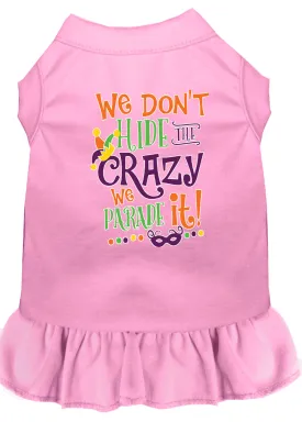 We Don't Hide The Crazy Screen Print Mardi Gras Dog Dress Light Pink Lg