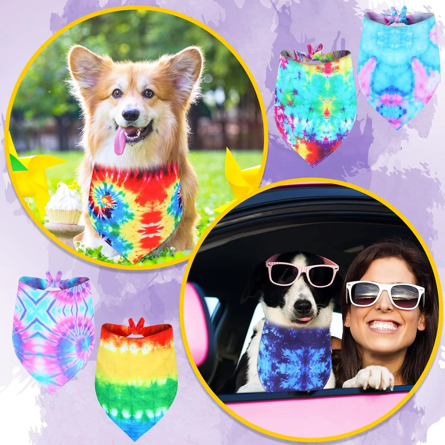 Weewooday 20 Pcs Tie Dye Dog Bandanas Bulk Washable Triangle Bibs Scarf Kerchief Puppy Neckerchief for Summer Large Dogs Girl and Boy Costume(Tie Dye,L Size)