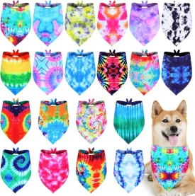 Weewooday 20 Pcs Tie Dye Dog Bandanas Bulk Washable Triangle Bibs Scarf Kerchief Puppy Neckerchief for Summer Large Dogs Girl and Boy Costume(Tie Dye,L Size)