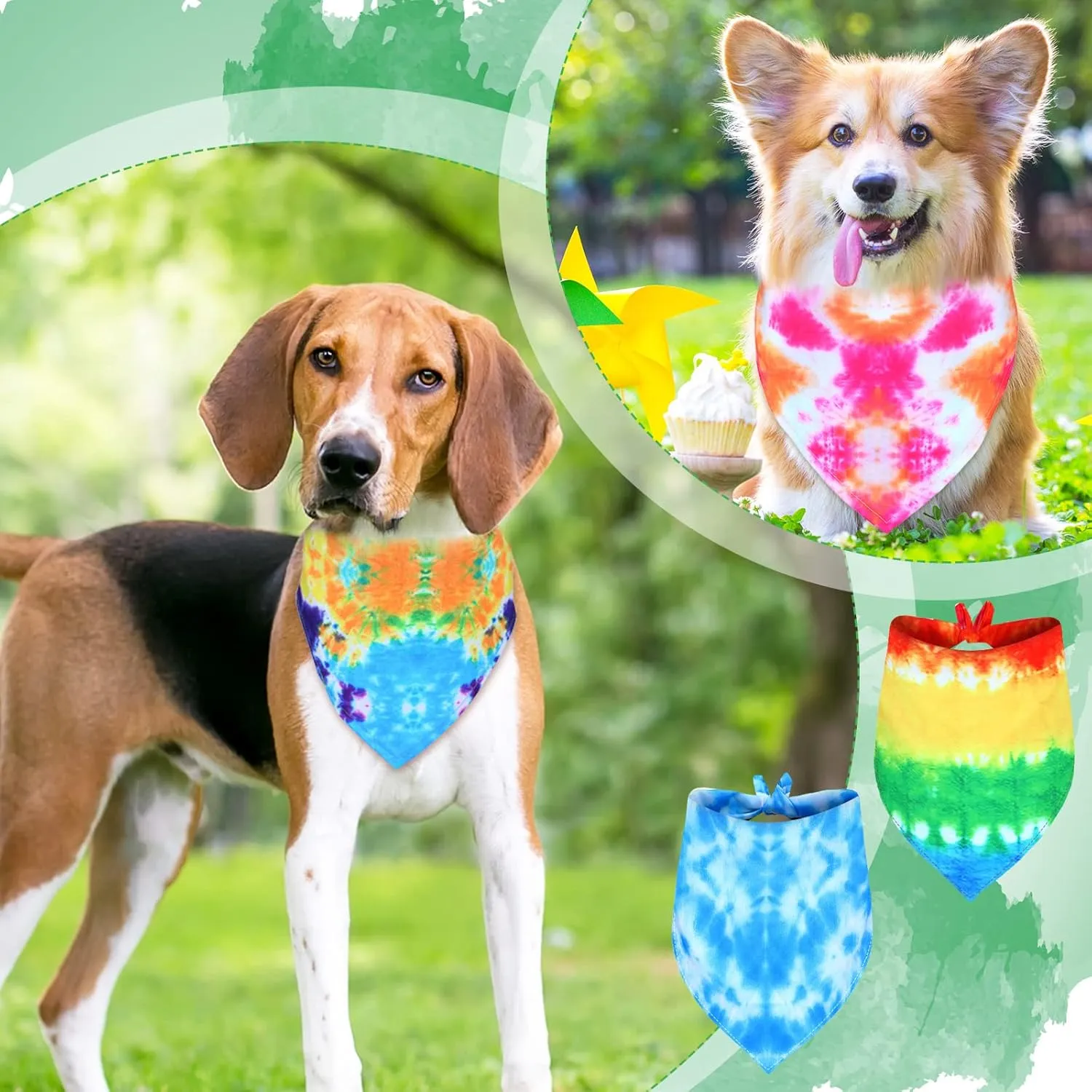 Weewooday 20 Pcs Tie Dye Dog Bandanas Bulk Washable Triangle Bibs Scarf Kerchief Puppy Neckerchief for Summer Large Dogs Girl and Boy Costume(Tie Dye,L Size)