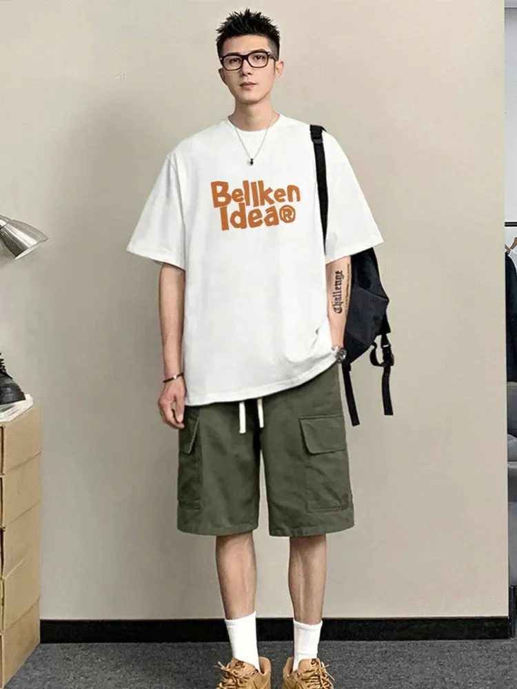 Wiaofellas  -  Man Sets Cotton Alphabet Black Running Jogging T-shirts Shorts Suits for Men Jogger Aesthetic Original Brands High Quality Cool